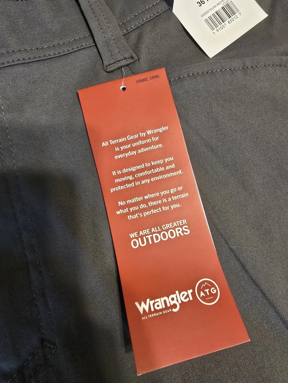 New Mens Wrangler All Terrain Gear Cliffside Utility Pants- Gray- 36x32